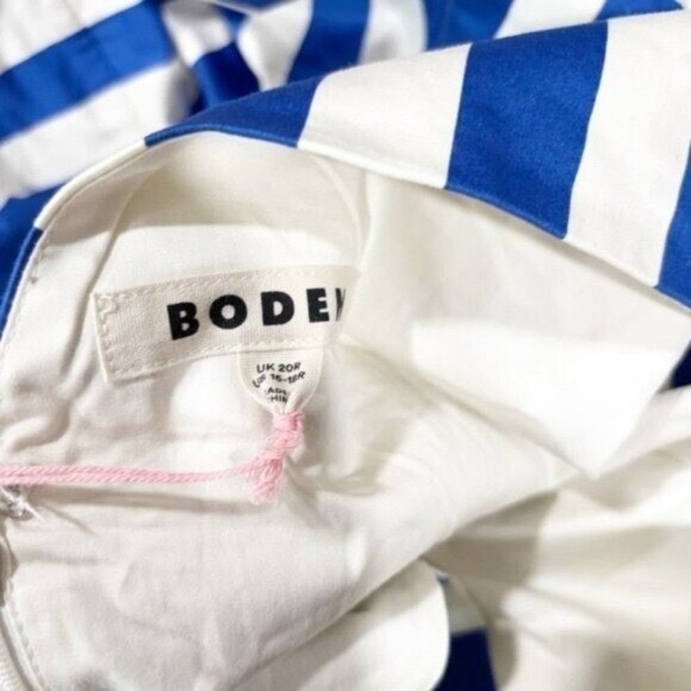 Boden Blue White Striped V-Neck Fit and Flare Midi Dress with Pockets Size 16R - Picture 11 of 14